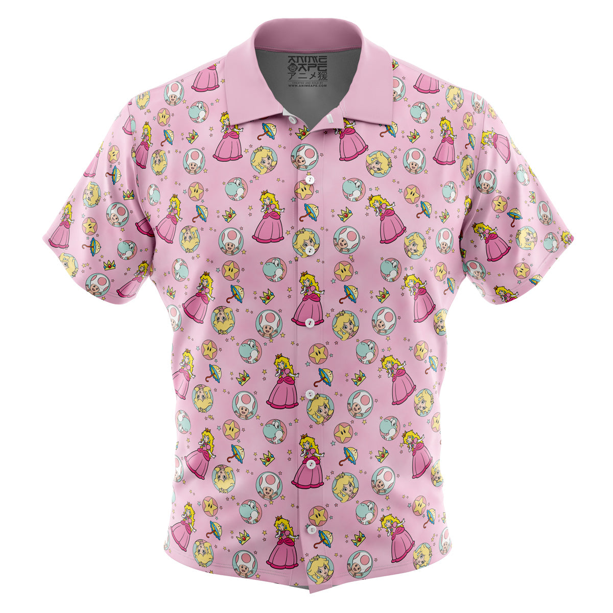 Peach Pattern Super Mario Bros Button Up Hawaiian Shirt