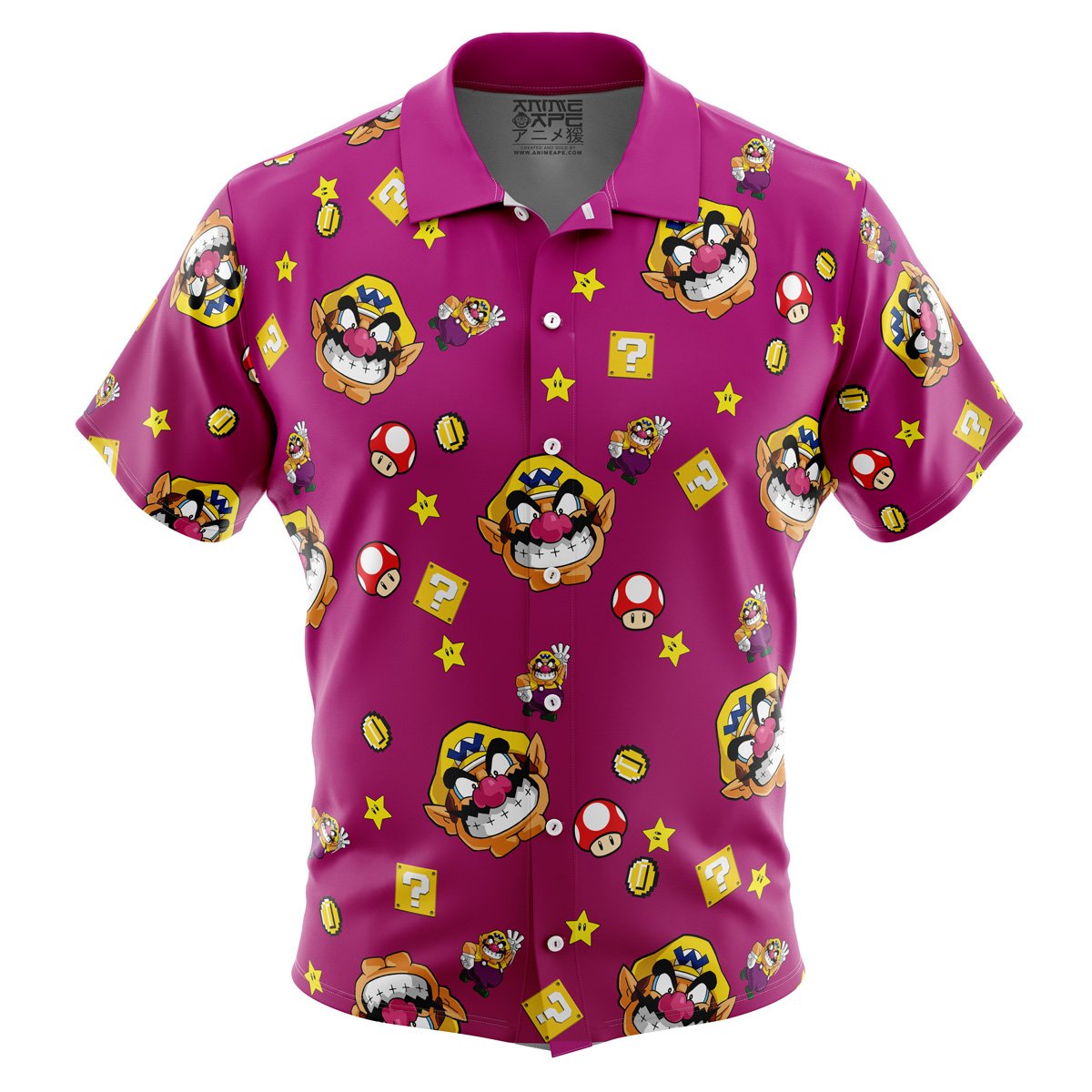Wario Pattern Super Mario Bros Button Up Hawaiian Shirt