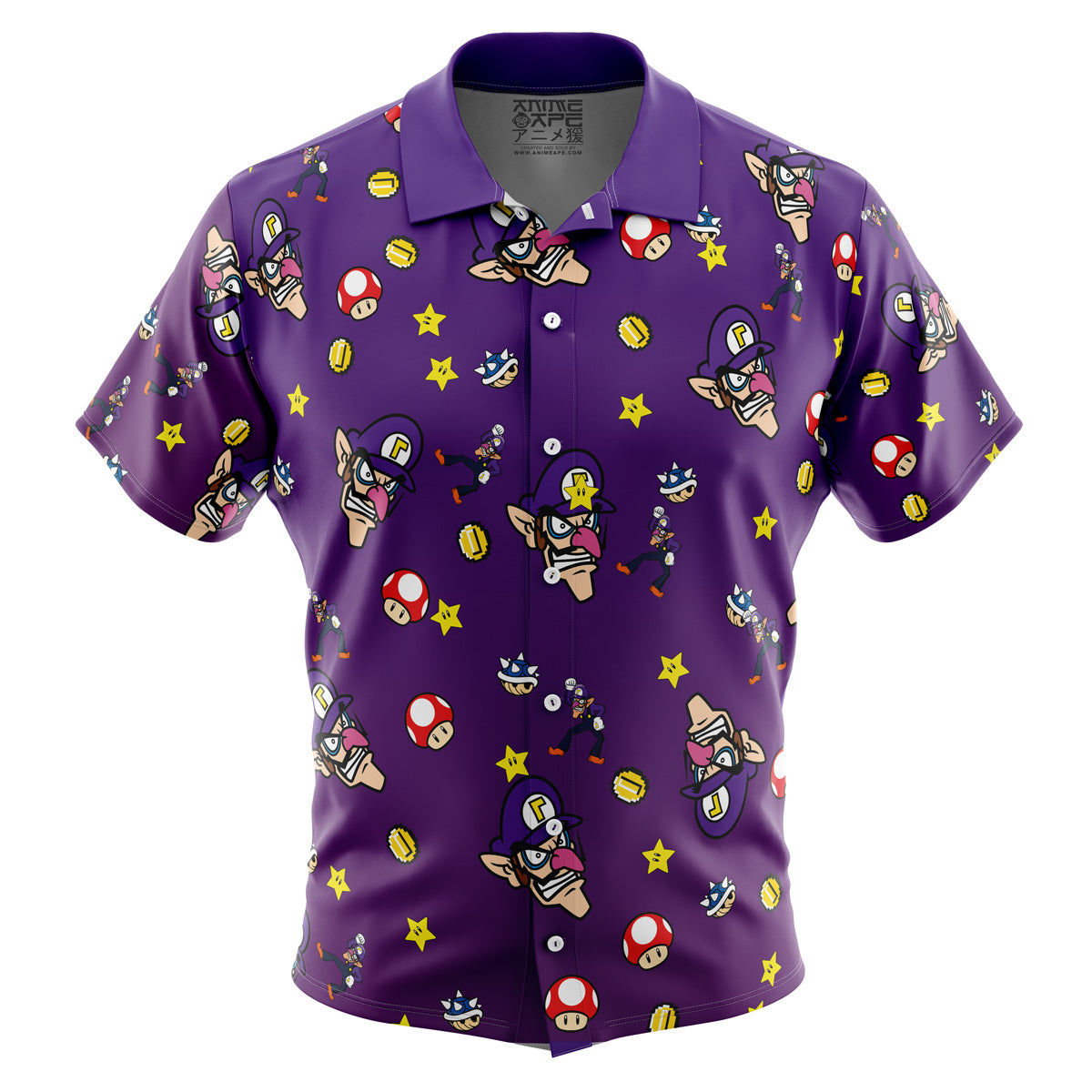 Waluigi Pattern Super Mario Bros Button Up Hawaiian Shirt