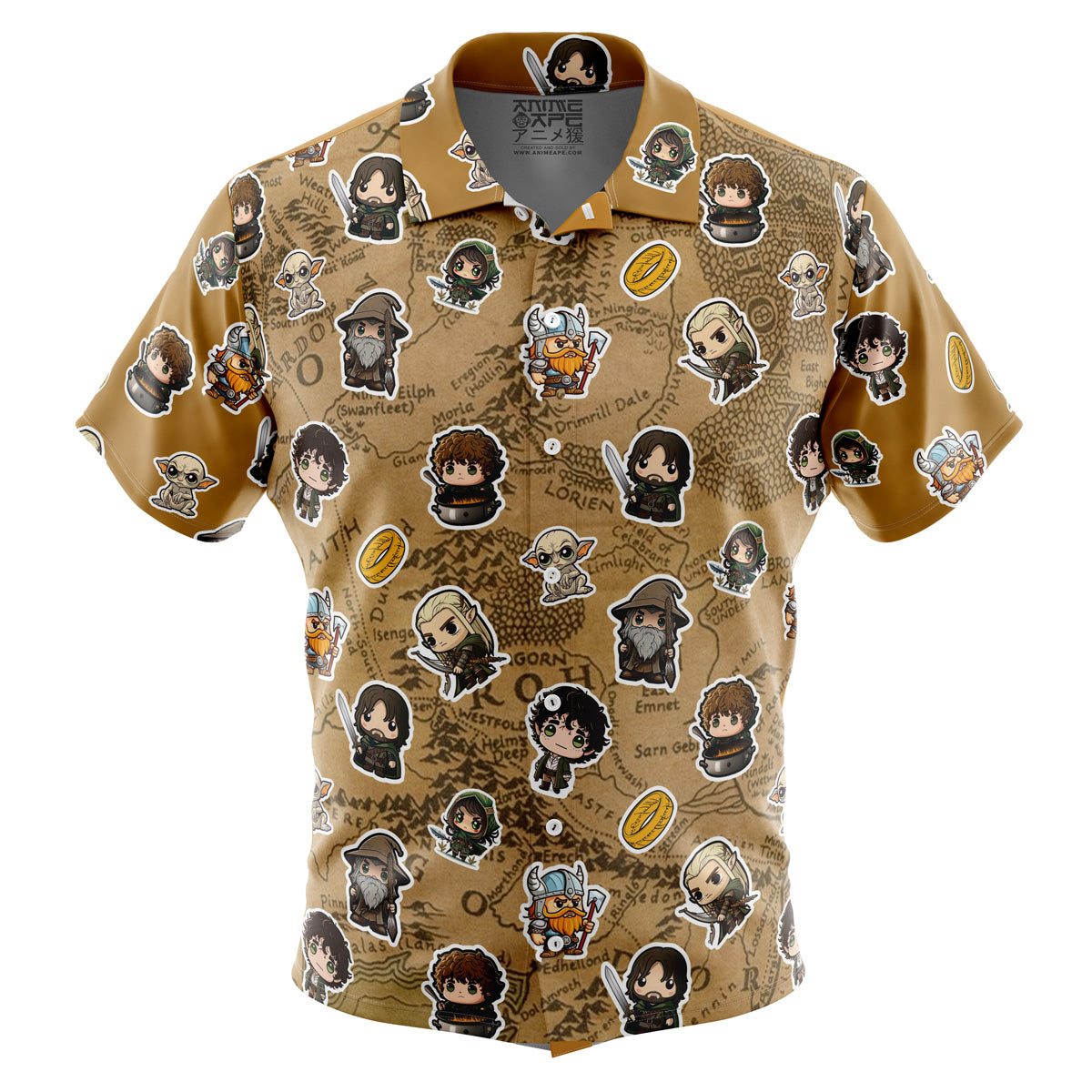 Chibi Fellowship Of The Ring Pattern The Lord Of The Rings Button Up Hawaiian Shirt
