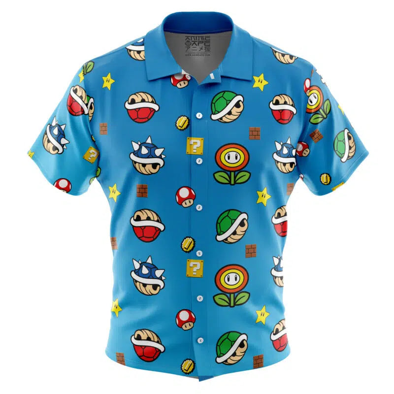 Super Mario Bros Items Pattern Button Up Hawaiian Shirt