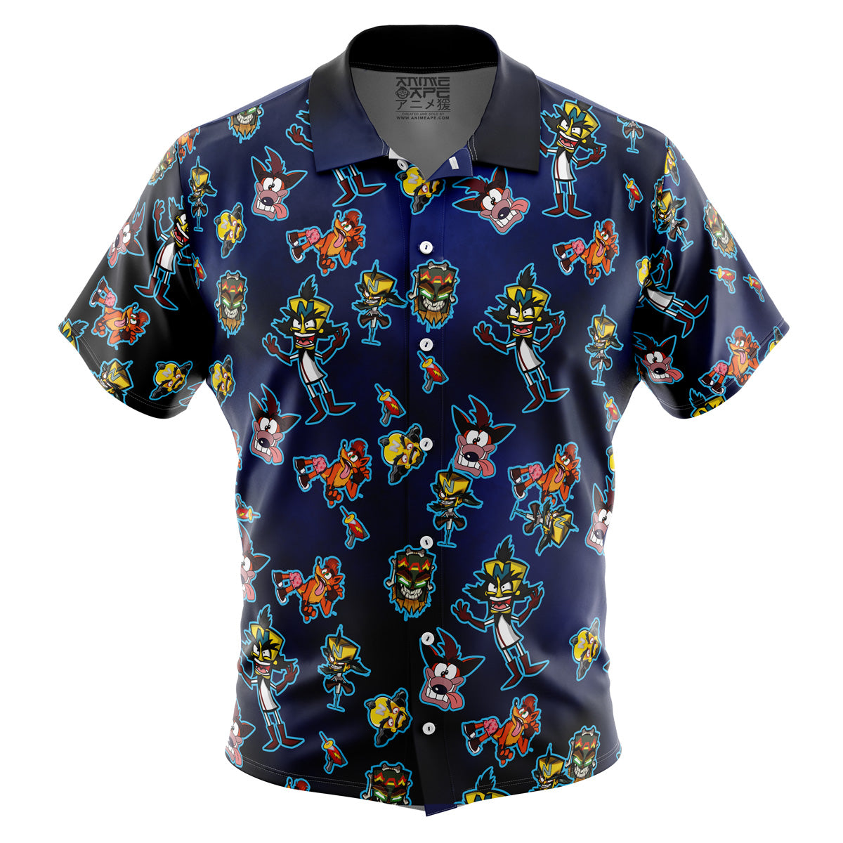 Crash and Dr Neo Pattern Crash Bandicoot Button Up Hawaiian Shirt