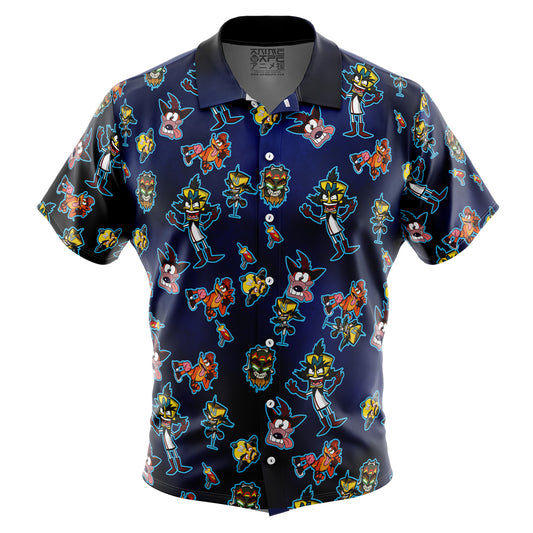 Crash and Dr Neo Pattern Crash Bandicoot Button Up Hawaiian Shirt