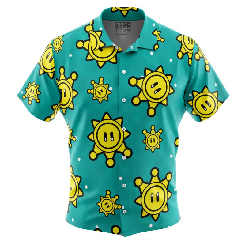 Shine Sprite Pattern Super Mario Bros Button Up Hawaiian Shirt