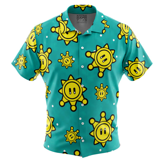 Shine Sprite Pattern Super Mario Bros Button Up Hawaiian Shirt