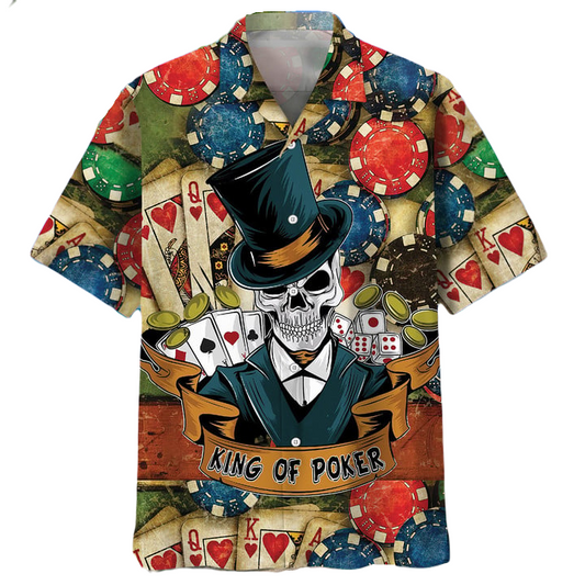 NoClaws Skull Hawaii Shirt Casino Skull King Of Poker Hawaiian Shirt Colorful Unisex