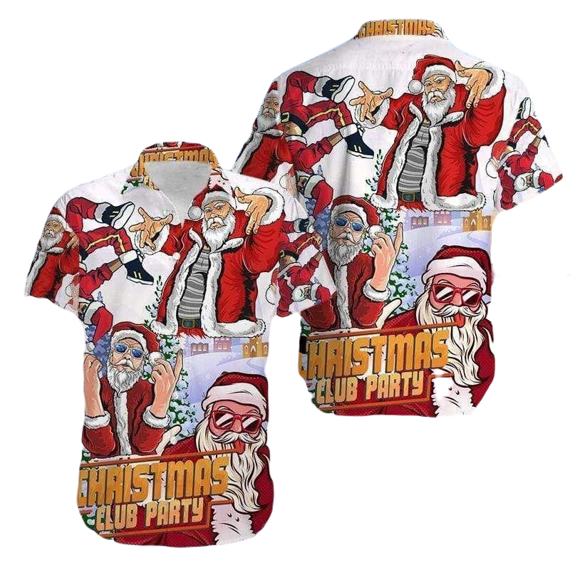 NoClaws Christmas Hawaii Shirt Santa Christmas Club Party Hawaiian Shirt White Red Unisex