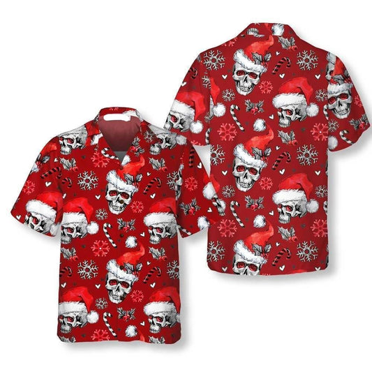 NoClaws Christmas Hawaii Shirt Christmas Skulls With Candy Canes Hawaiian Shirt Red Unisex