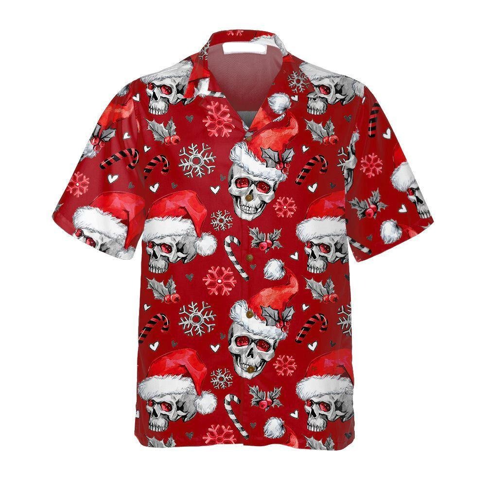 NoClaws Christmas Hawaii Shirt Christmas Skulls With Candy Canes Hawaiian Shirt Red Unisex