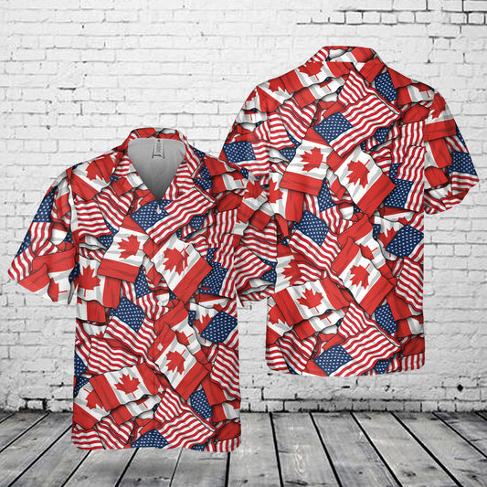 Canadian American Friendship Flag Pocket Hawaiian Shirt