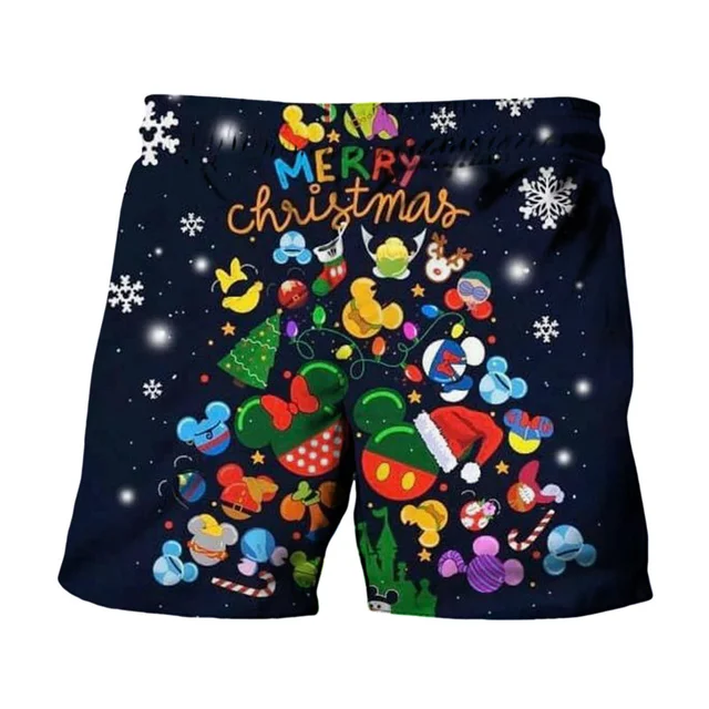 Disney Shorts Disney Characters Merry Christmas Beach Shorts Black