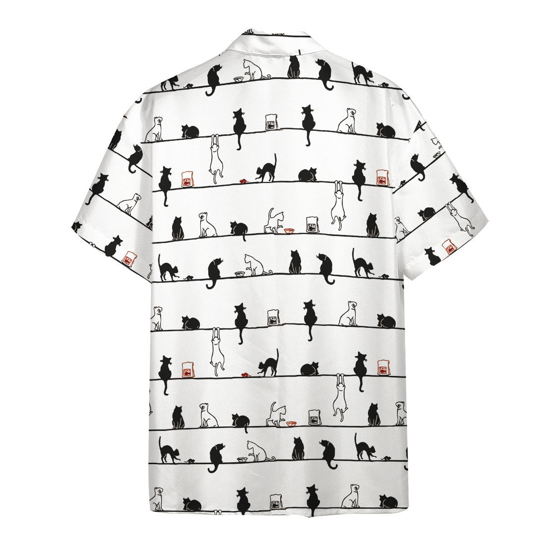 NoClaws Cat Hawaii Shirt Cute Cat Pose Playing Pattern Hawaiian Shirt Black White Unisex