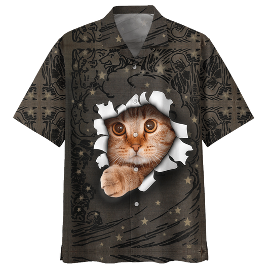 NoClaws Cat Hawaii Shirt Cat Shred The Paper Hawaiian Shirt Brown Unisex