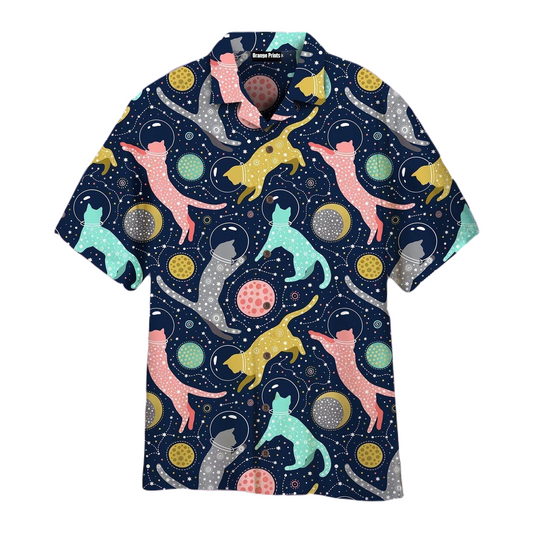 NoClaws Cat Hawaii Shirt Cats Space Cosmic Planet Pattern Hawaiian Shirt Colorful Unisex