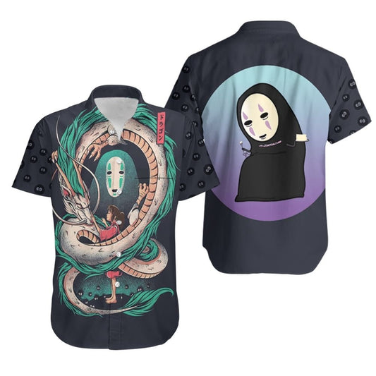 NoClaws Studio Ghibli Hawaii Shirt Chihiro Kohaku And Kaonashi Haku Hawaiian Shirt Black Unisex