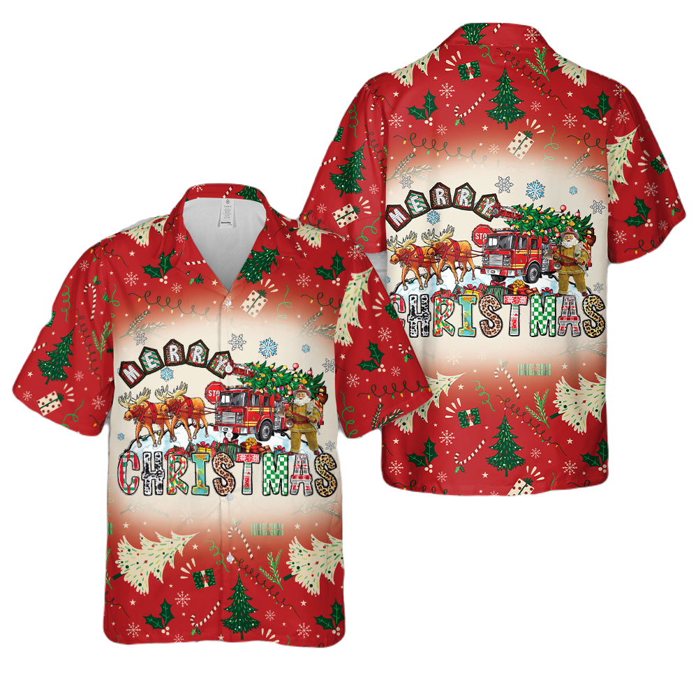 NoClaws Christmas Hawaii Shirt Merry Christmas Fire Department Hawaiian Shirt Red Unisex