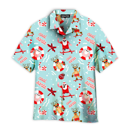 NoClaws Christmas Hawaii Shirt Cool Santa Reindeer Summer Beach Hawaiian Shirt Blue Unisex