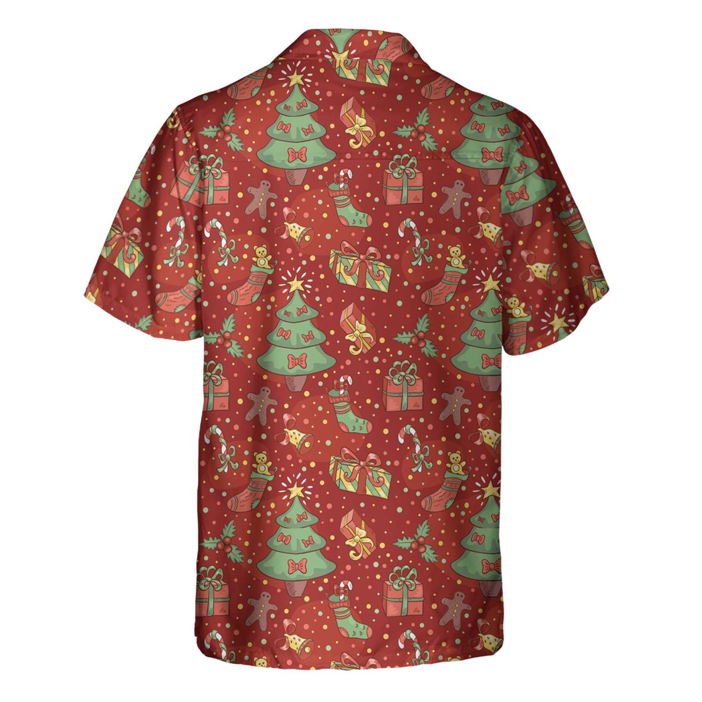 NoClaws Christmas Hawaii Shirt Christmas Tree Gifts Socks Confetti Pattern Hawaiian Shirt Red Unisex