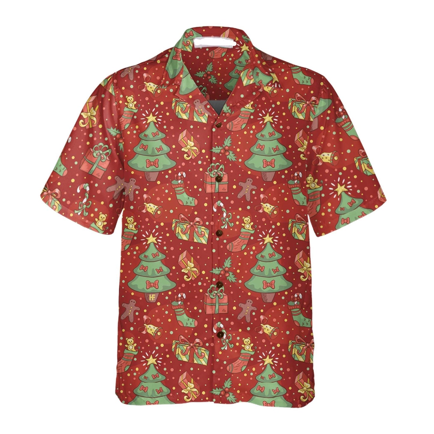 NoClaws Christmas Hawaii Shirt Christmas Tree Gifts Socks Confetti Pattern Hawaiian Shirt Red Unisex