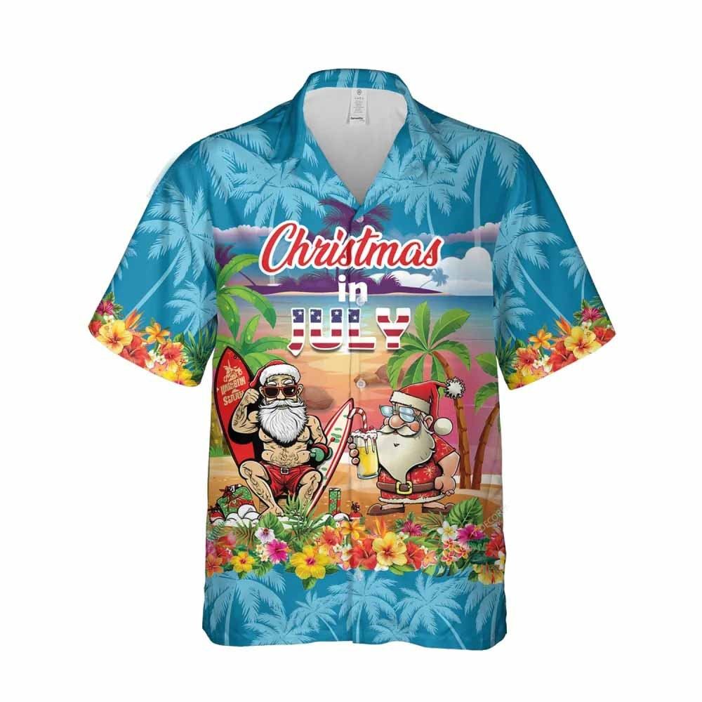 NoClaws Christmas Hawaii Shirt Christmas In July Santa On Beach Hawaiian Shirt Colorful Unisex