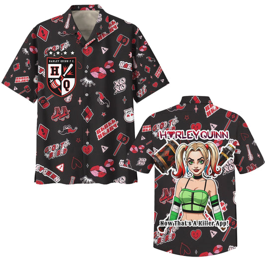 Harley Quinn Hawaii Shirt DC Harley Quinn Now That's A Killer App Hawaiian Shirt Black Red Unisex