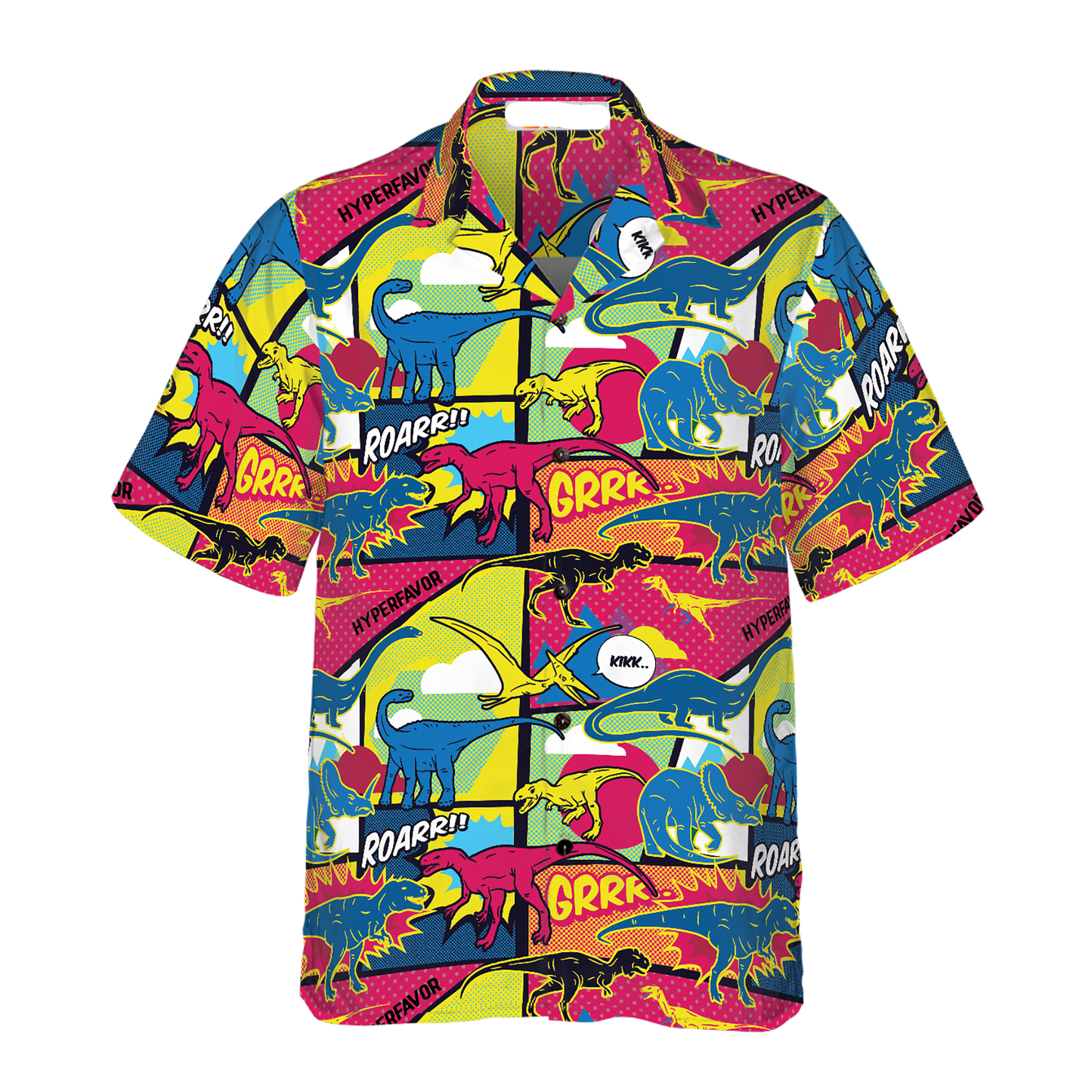 NoClaws Dinosaur Hawaii Shirt Comic Dinosaur Roar Grrr Pattern Hawaiian Shirt Colorful Unisex