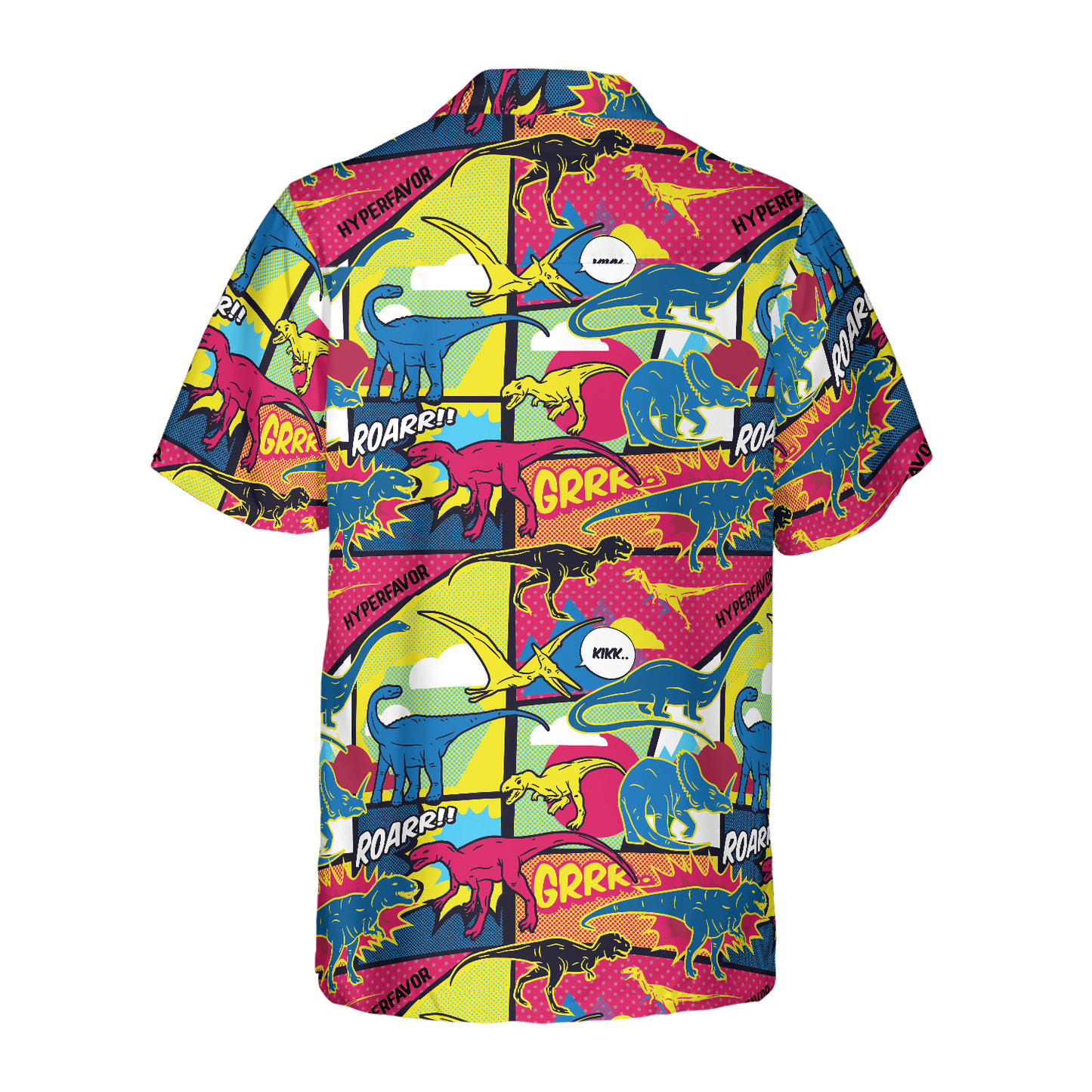 NoClaws Dinosaur Hawaii Shirt Comic Dinosaur Roar Grrr Pattern Hawaiian Shirt Colorful Unisex