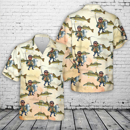 Custom Face Walleye fishing Hawaiian Shirt