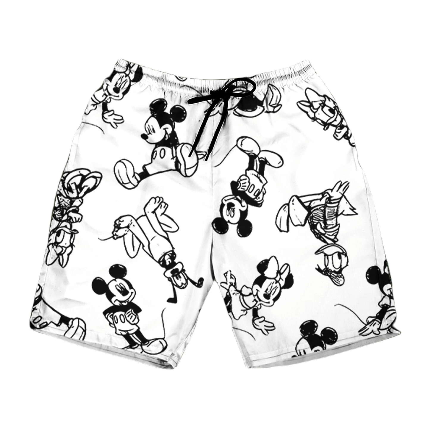 Disney Shorts Disney Mickey Mouse Pluto Minnie Pattern Beach Shorts Black White