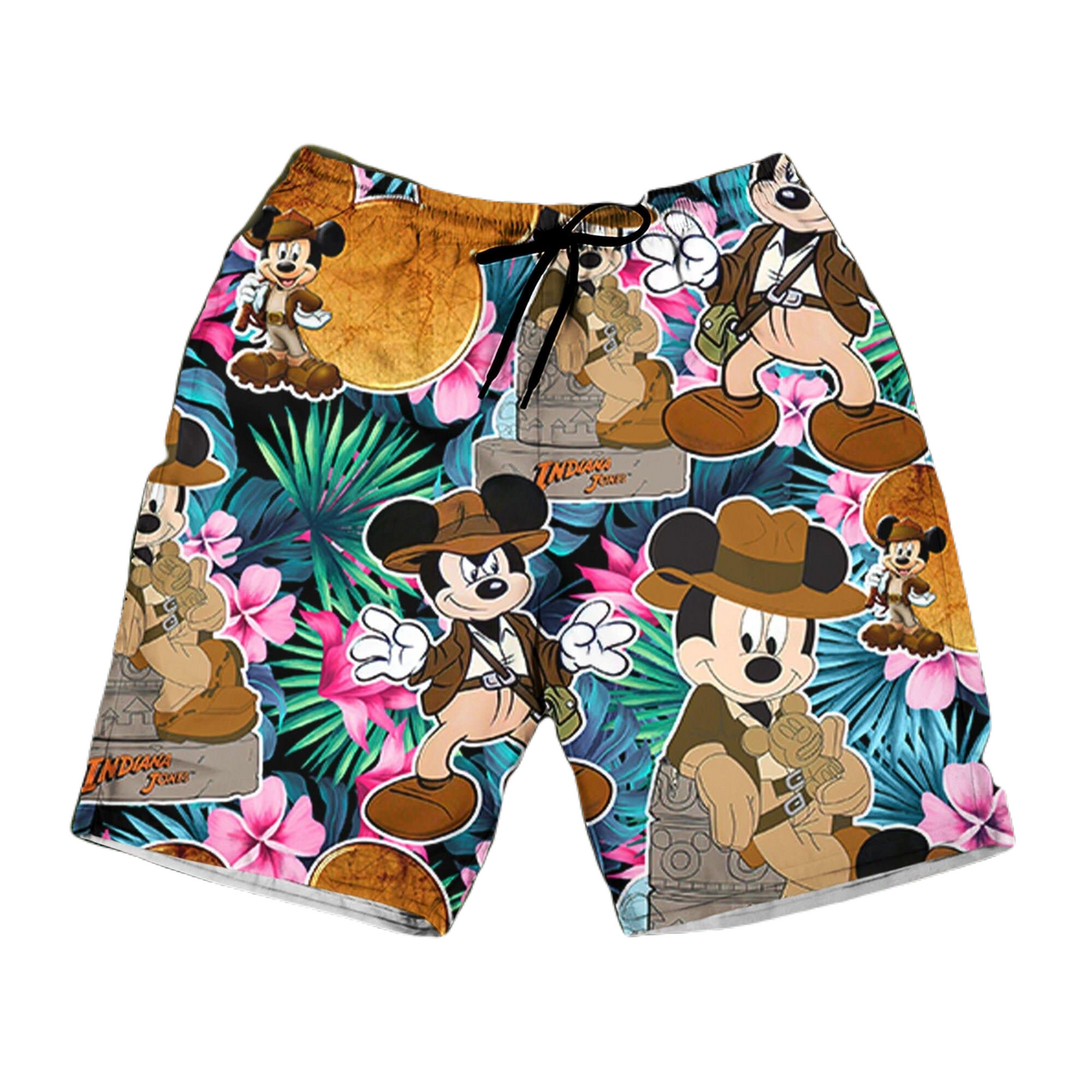 Mickey Mouse Shorts Indiana Jones Mickey Mouse Tropical Forest Pattern Beach Shorts Colorful