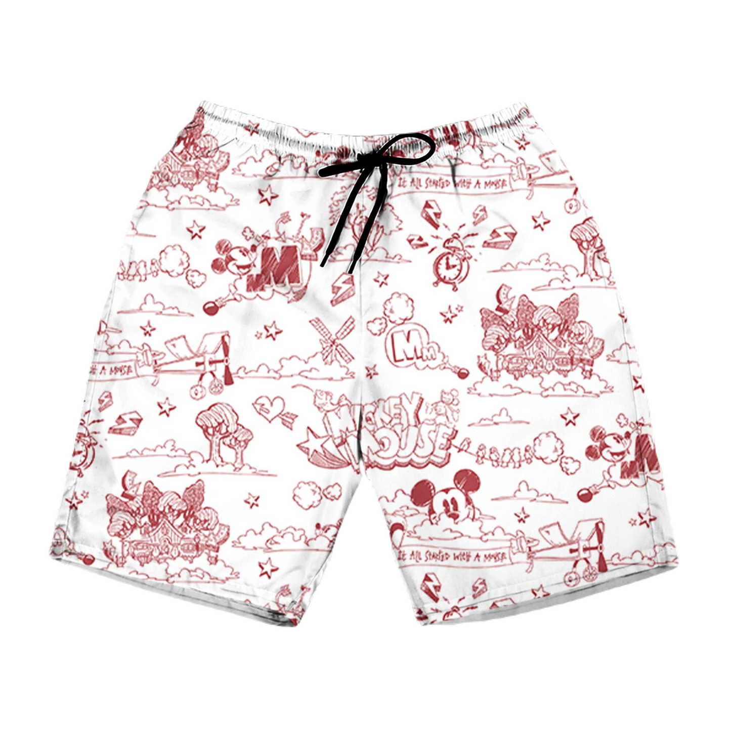 Mickey Mouse Shorts Mickey Mouse It All Started with a Mouse Beach Shorts White Red