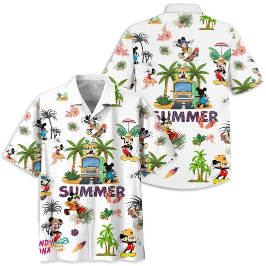NoClaws MM Hawaii Shirt Disney MM Summer Vacation Pattern Hawaiian Shirt White Unisex