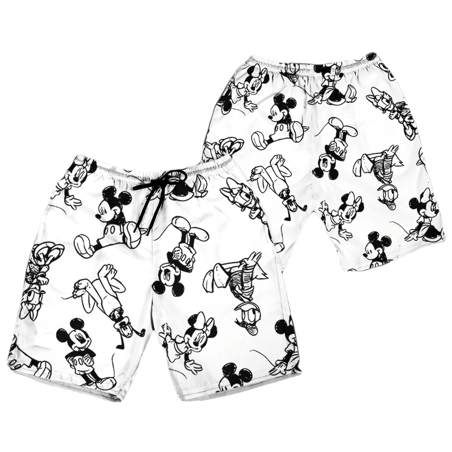 Disney Shorts Disney Mickey Mouse Pluto Minnie Pattern Beach Shorts Black White