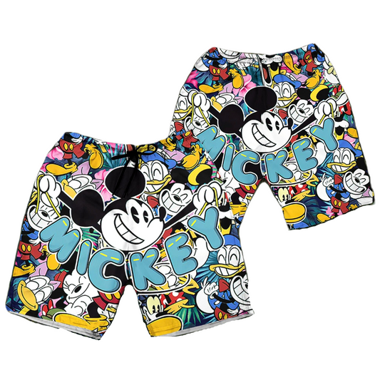 Mickey Mouse Shorts Vintage Mickey Mouse and Friends Pattern Beach Shorts Colorful