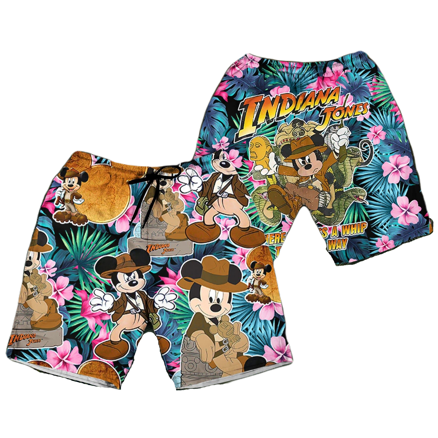 Mickey Mouse Shorts Indiana Jones Mickey Mouse Tropical Forest Pattern Beach Shorts Colorful
