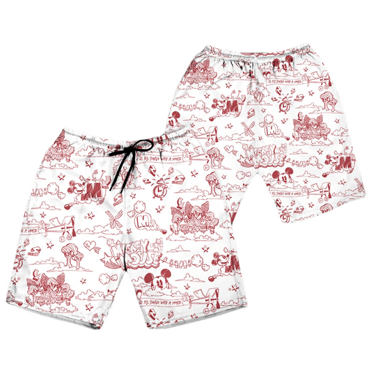 Mickey Mouse Shorts Mickey Mouse It All Started with a Mouse Beach Shorts White Red