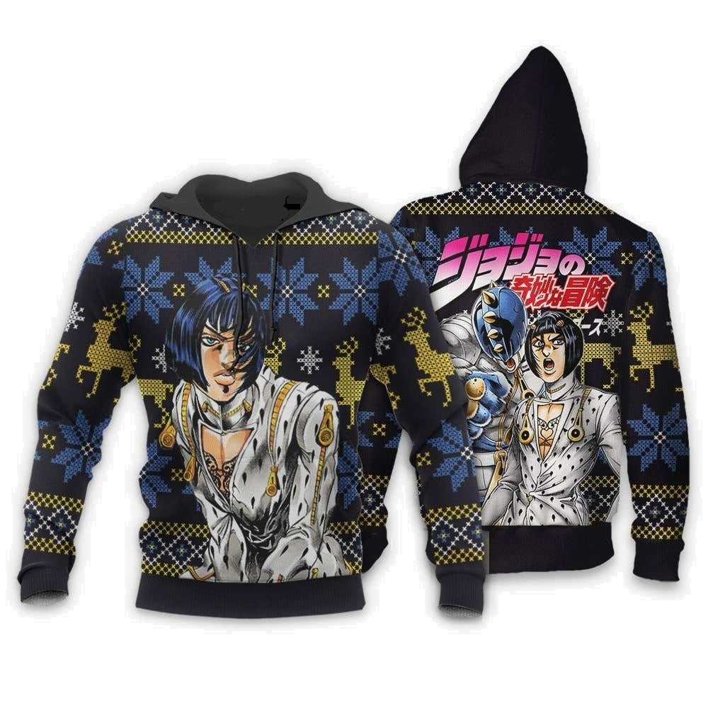 JoJos Bizarre Adventure Hoodie Bruno Bucciarati Graphic Christmas Pattern Hoodie Black Blue Unisex