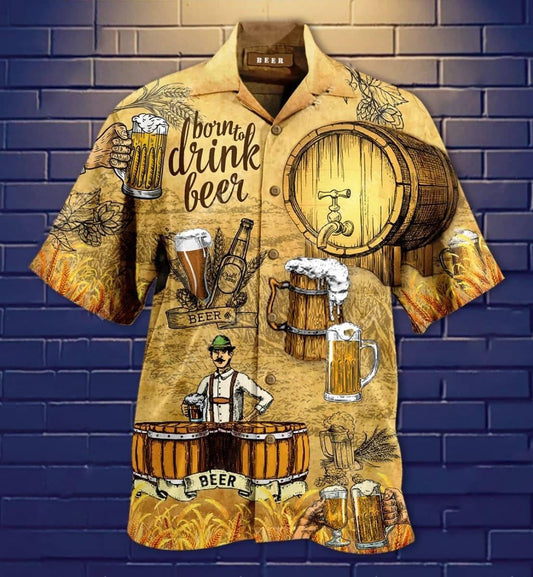 Gifury Beer Hawaiian Shirt Vintage Born To Drink Beer Yellow Hawaii Shirt Beer Aloha Shirt 2022