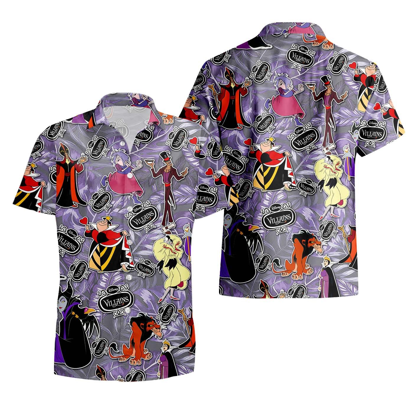 NoClaws Disney Hawaii Shirt Disney All Villains Pattern Hawaiian Shirt Purple Unisex