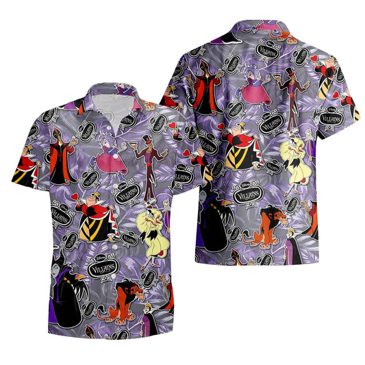 NoClaws Disney Hawaii Shirt Disney All Villains Pattern Hawaiian Shirt Purple Unisex