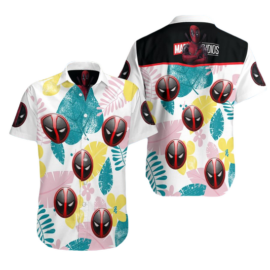 NoClaws Deadpool Hawaii Shirt Marvel Deadpool With Tropical Leaves Pattern Hawaiian Shirt Colorful Unisex