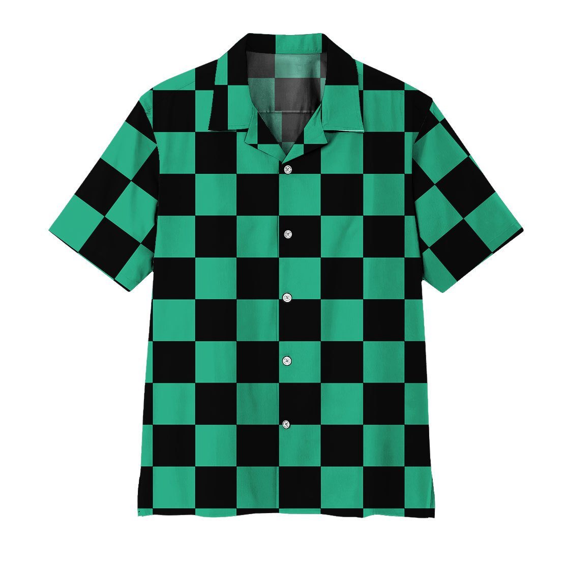 NoClaws NoClaws Demon Slayer Hawaii Shirt Demon Slayer Tanjiro Haori Pattern Hawaiian Shirt Black Green Unisex