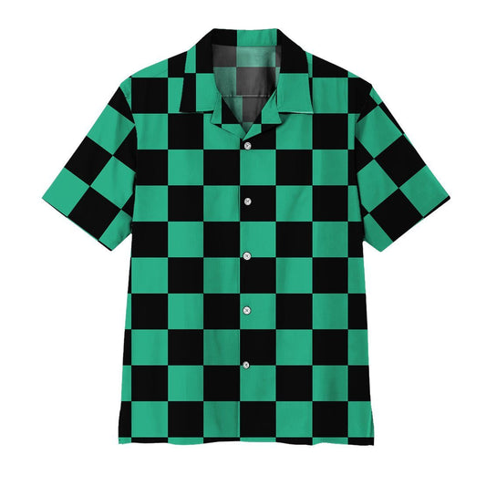 NoClaws NoClaws Demon Slayer Hawaii Shirt Demon Slayer Tanjiro Haori Pattern Hawaiian Shirt Black Green Unisex