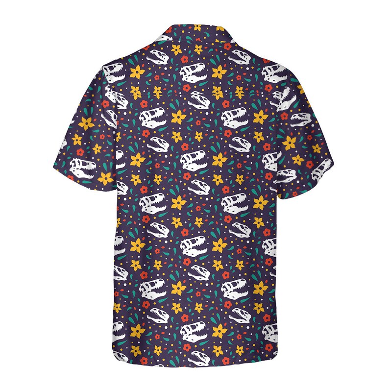 NoClaws Dinosaur Hawaii Shirt Cute Dinosaur Fossil Flower Pattern Hawaiian Shirt Colorful Unisex