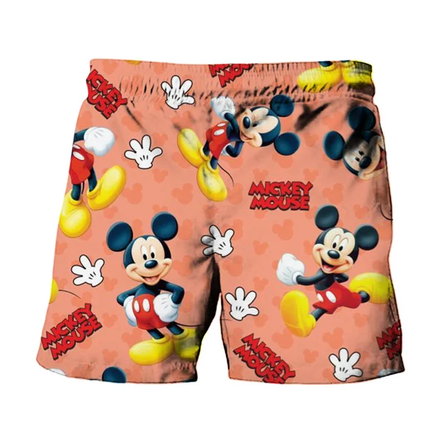Mickey Mouse Shorts Mickey Mouse Poses Gloves Pattern Beach Shorts Orange