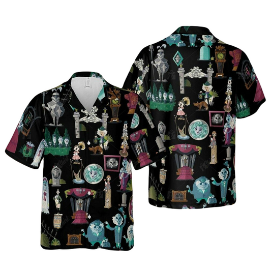 NoClaws Disney Hawaii Shirt DNland Hitchhiking Foolish Mortal Pattern Hawaiian Shirt Black Unisex