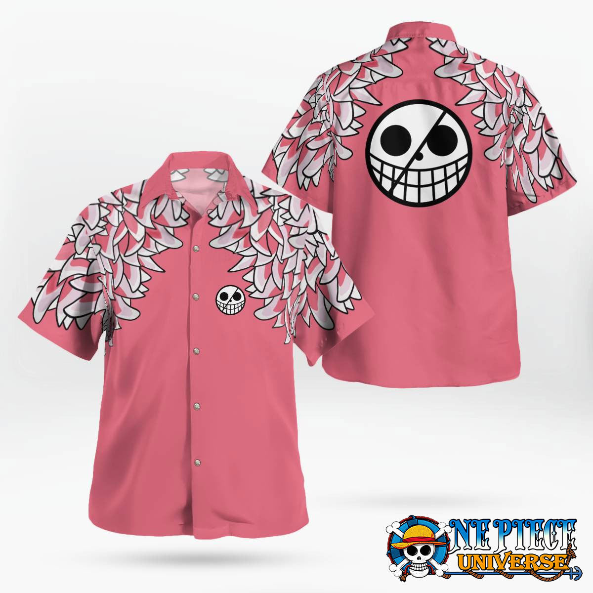 Pink One Piece Doflamingo Pattern Button Up Hawaiian Shirt For Sale | One Piece Universe Store