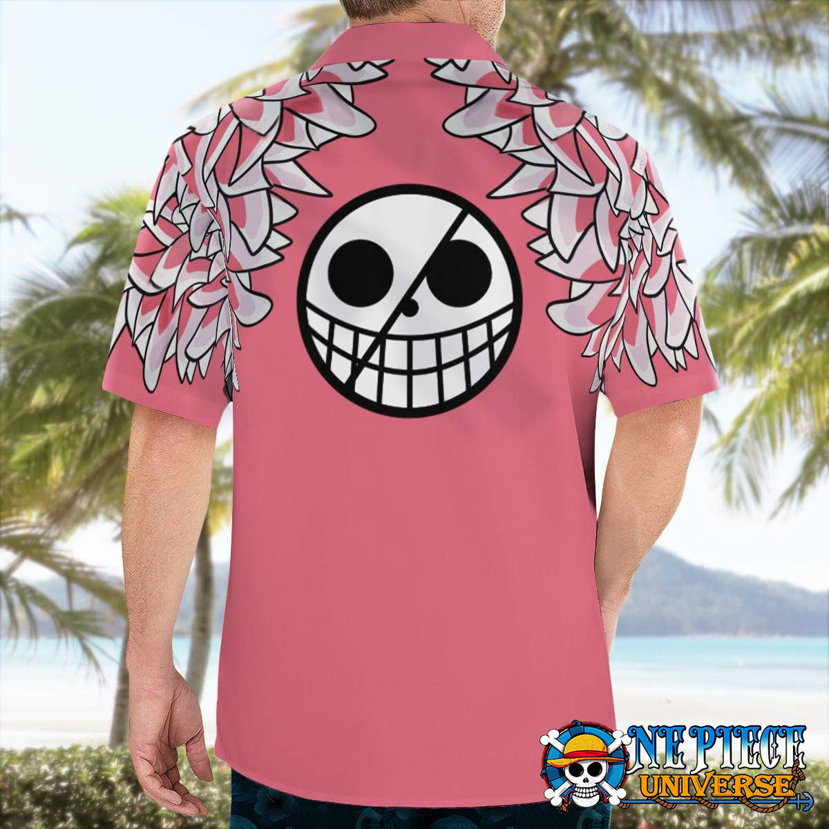 Pink One Piece Doflamingo Pattern Button Up Hawaiian Shirt For Sale | One Piece Universe Store