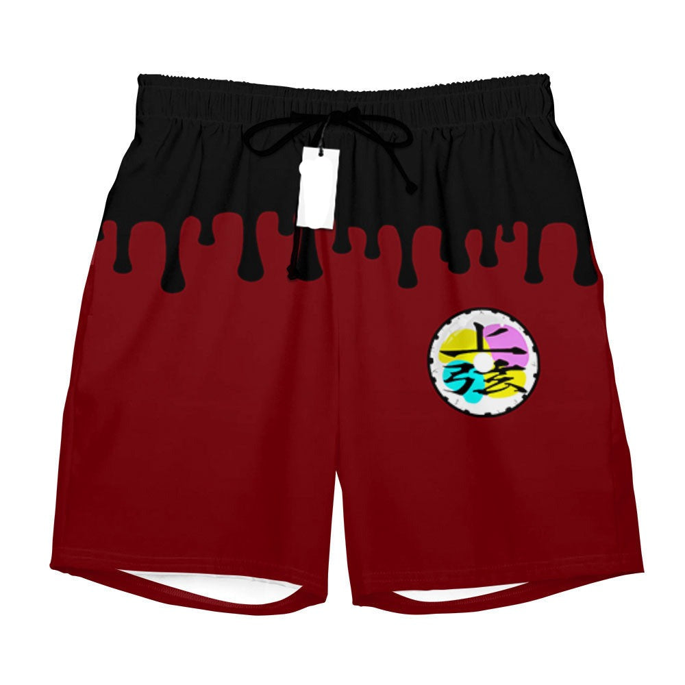 Demon Slayer Shorts the Demon Douma Pattern Beach Shorts Black Red