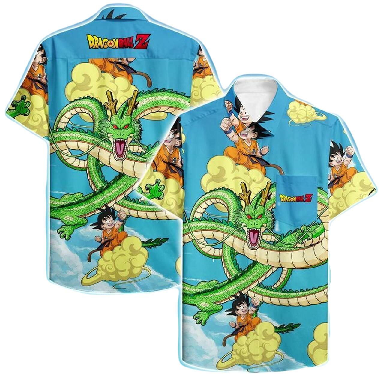 Dragon Ball Hawaii Shirt Kid Goku With Shenron Graphic Hawaiian Shirt Blue Unisex